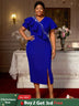 AOMEIDRESS Elegant Midi Ruffle Dress With Beading for Party Wedding Blue / S