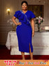AOMEIDRESS Elegant Midi Ruffle Dress With Beading for Party Wedding Blue / S