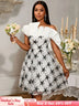 AOMEIDRESS Elegant Off Shoulder Dress Ruffle Neck Mesh Sequin Overlay White / S