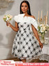 AOMEIDRESS Elegant Off Shoulder Dress Ruffle Neck Mesh Sequin Overlay White / S