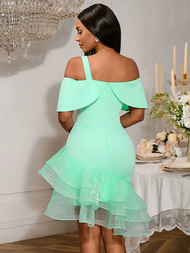 AOMEIDRESS Elegant Off Shoulder Mermaid Dress Tierred Ruffle Mesh Hem