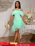 AOMEIDRESS Elegant Off Shoulder Mermaid Dress Tierred Ruffle Mesh Hem MintGreen / S