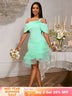 AOMEIDRESS Elegant Off Shoulder Mermaid Dress Tierred Ruffle Mesh Hem MintGreen / S