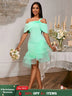 AOMEIDRESS Elegant Off Shoulder Mermaid Dress Tierred Ruffle Mesh Hem MintGreen / S