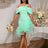 AOMEIDRESS Elegant Off Shoulder Mermaid Dress Tierred Ruffle Mesh Hem MintGreen / S