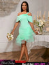 AOMEIDRESS Elegant Off Shoulder Mermaid Dress Tierred Ruffle Mesh Hem MintGreen / S