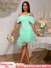 AOMEIDRESS Elegant Off Shoulder Mermaid Dress Tierred Ruffle Mesh Hem MintGreen / S