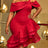 AOMEIDRESS Elegant Off Shoulder Mermaid Dress Tierred Ruffle Mesh Hem - Red / S
