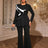 AOMEIDRESS Elegant Office Two Piece Set Long Sleeve Tops Flared Pants Black / S