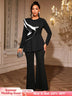 AOMEIDRESS Elegant Office Two Piece Set Long Sleeve Tops Flared Pants Black / S