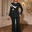 AOMEIDRESS Elegant Office Two Piece Set Long Sleeve Tops Flared Pants Black / S