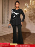 AOMEIDRESS Elegant Office Two Piece Set Long Sleeve Tops Flared Pants Black / S