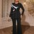 AOMEIDRESS Elegant Office Two Piece Set Long Sleeve Tops Flared Pants Black / S