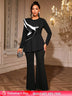 AOMEIDRESS Elegant Office Two Piece Set Long Sleeve Tops Flared Pants Black / S