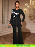 AOMEIDRESS Elegant Office Two Piece Set Long Sleeve Tops Flared Pants Black / S