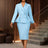 AOMEIDRESS Elegant OfficeTwo Piece Set Peplum Blazer Pencil Skirt LightBlue / S