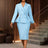 AOMEIDRESS Elegant OfficeTwo Piece Set Peplum Blazer Pencil Skirt LightBlue / S