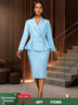 AOMEIDRESS Elegant OfficeTwo Piece Set Peplum Blazer Pencil Skirt LightBlue / S