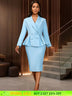AOMEIDRESS Elegant OfficeTwo Piece Set Peplum Blazer Pencil Skirt LightBlue / S