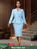 AOMEIDRESS Elegant OfficeTwo Piece Set Peplum Blazer Pencil Skirt LightBlue / S