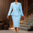 AOMEIDRESS Elegant OfficeTwo Piece Set Peplum Blazer Pencil Skirt LightBlue / S