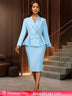 AOMEIDRESS Elegant OfficeTwo Piece Set Peplum Blazer Pencil Skirt LightBlue / S