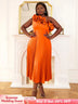 AOMEIDRESS Elegant One Shoulder Ruffle Pleated A Line Party Dress Orange / S