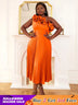 AOMEIDRESS Elegant One Shoulder Ruffle Pleated A Line Party Dress Orange / S
