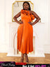 AOMEIDRESS Elegant One Shoulder Ruffle Pleated A Line Party Dress Orange / S