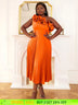 AOMEIDRESS Elegant One Shoulder Ruffle Pleated A Line Party Dress Orange / S