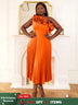 AOMEIDRESS Elegant One Shoulder Ruffle Pleated A Line Party Dress Orange / S