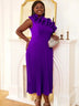 AOMEIDRESS Elegant One Shoulder Ruffle Pleated A Line Party Dress Purple / S