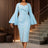 AOMEIDRESS Elegant Package Hip Dress Sweetheart Neck Flare Sleeves LightBlue / S