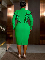 AOMEIDRESS Elegant Package Hip Ruffle Dress With Bow Slit For Party