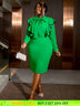 AOMEIDRESS Elegant Package Hip Ruffle Dress With Bow Slit For Party Green / S