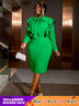 AOMEIDRESS Elegant Package Hip Ruffle Dress With Bow Slit For Party Green / S
