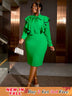 AOMEIDRESS Elegant Package Hip Ruffle Dress With Bow Slit For Party Green / S
