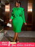 AOMEIDRESS Elegant Package Hip Ruffle Dress With Bow Slit For Party Green / S