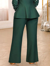 AOMEIDRESS Elegant Pants Side Slit Pearls Beaded Wide Leg Office Wear