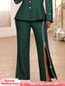 AOMEIDRESS Elegant Pants Side Slit Pearls Beaded Wide Leg Office Wear DarkGreen / L