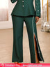 AOMEIDRESS Elegant Pants Side Slit Pearls Beaded Wide Leg Office Wear DarkGreen / L