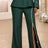 AOMEIDRESS Elegant Pants Side Slit Pearls Beaded Wide Leg Office Wear DarkGreen / L