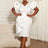 AOMEIDRESS Elegant Party Bodycon Dress V Neck Butterfly Sleeve Peplum - White / S