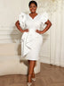 AOMEIDRESS Elegant Party Bodycon Dress V Neck Butterfly Sleeve Peplum - White / S