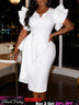 AOMEIDRESS Elegant Party Bodycon Dress V Neck Butterfly Sleeve Peplum - White / S