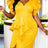 AOMEIDRESS Elegant Party Bodycon Dress V Neck Butterfly Sleeve Peplum - Yellow / S