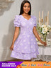 AOMEIDRESS Elegant Party Dress Short Puff Sleeve A Line Jacquard Mini Lavender / S