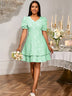 AOMEIDRESS Elegant Party Dress Short Puff Sleeve A Line Jacquard Mini LightGreen / S