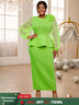 AOMEIDRESS Elegant Party Dress with 3D Flower Sheer Lantern Sleeve Green / S