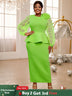 AOMEIDRESS Elegant Party Dress with 3D Flower Sheer Lantern Sleeve Green / S